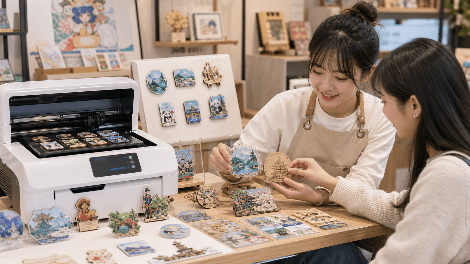 爱定智AI文创设备助力商家现场展示材质与印刷精度让顾客直观感知质量