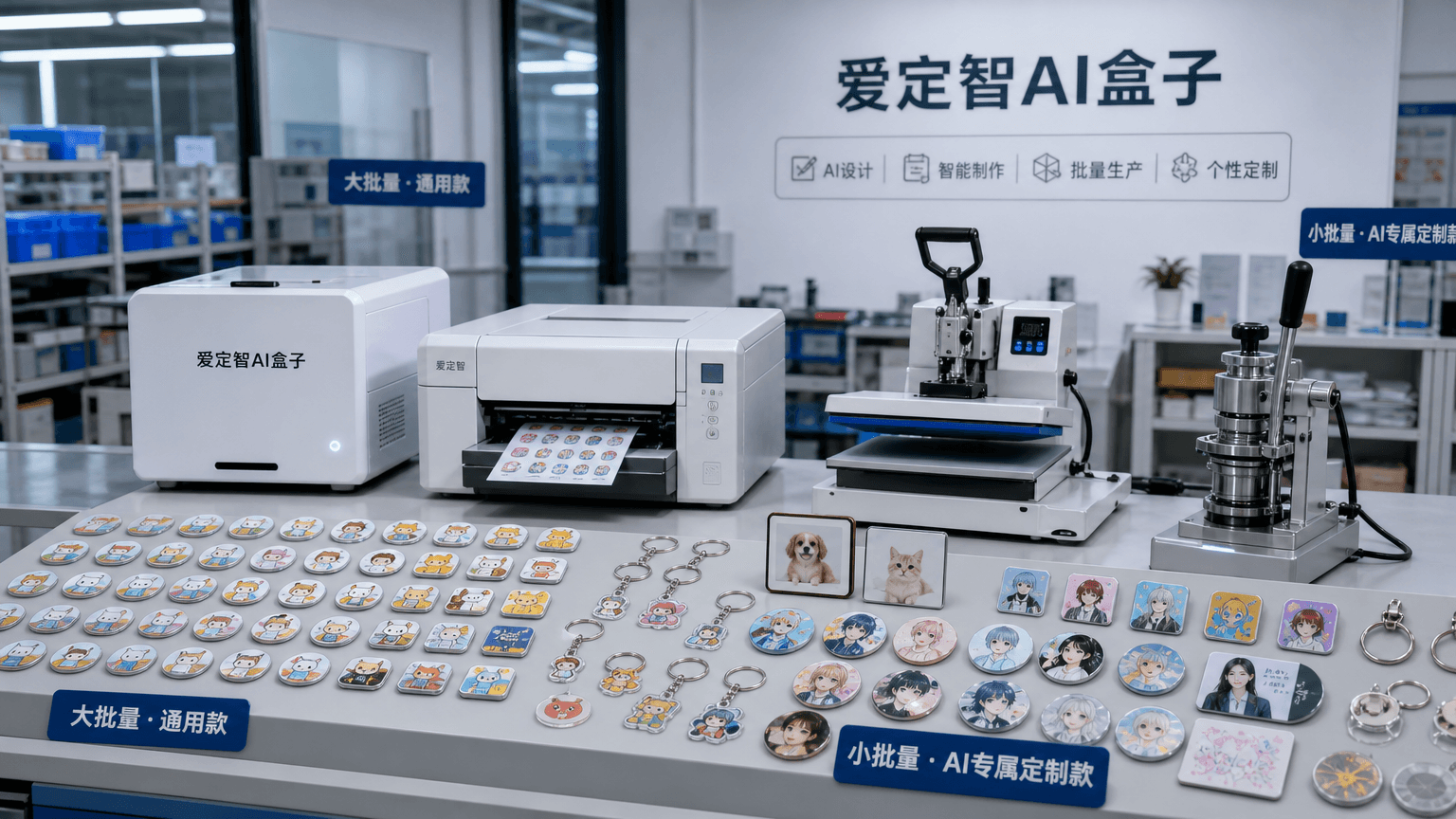 爱定智AI盒子即时制作徽章冰箱贴，大批量通用与AI专属并行