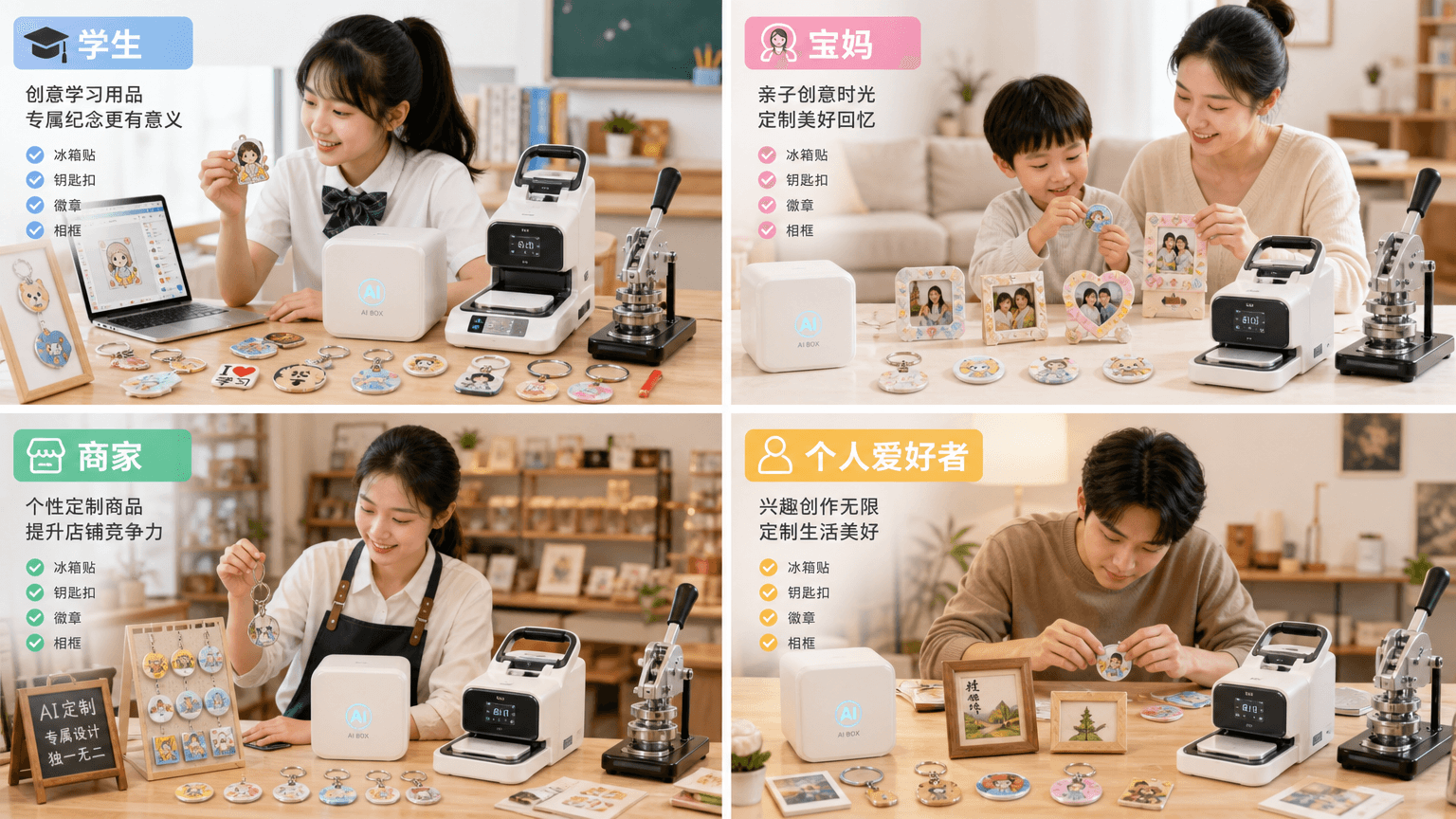 爱定智目标用户画像:学生、宝妈、商家与个人爱好者如何用AI文创定制变现